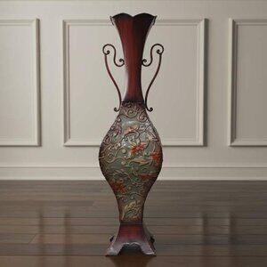 Large Decorative Statement Floor Vase 32.5" Metal Art Nouveau Scrolled Decor Y2K